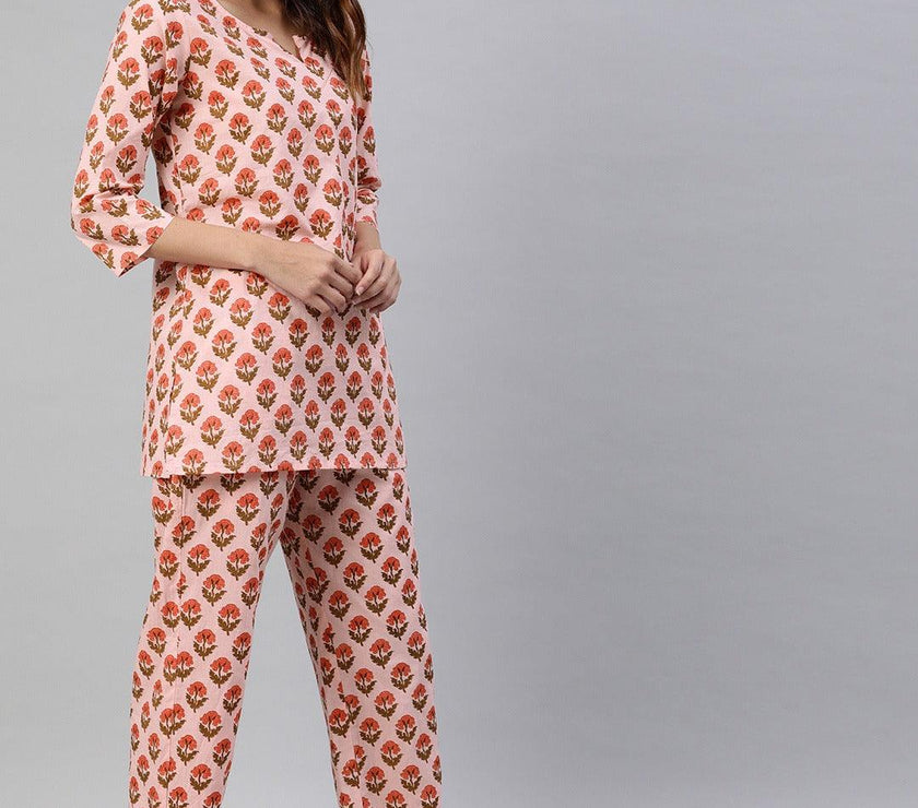 Divena Pink Cotton Loungewear /Nightwear Set - divena world