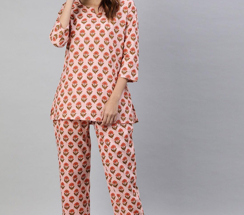 Divena Pink Cotton Loungewear /Nightwear Set - divena world