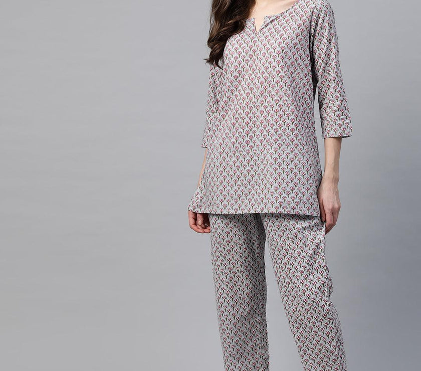 Divena Grey Printed Loungewear/Nightwear - divena world