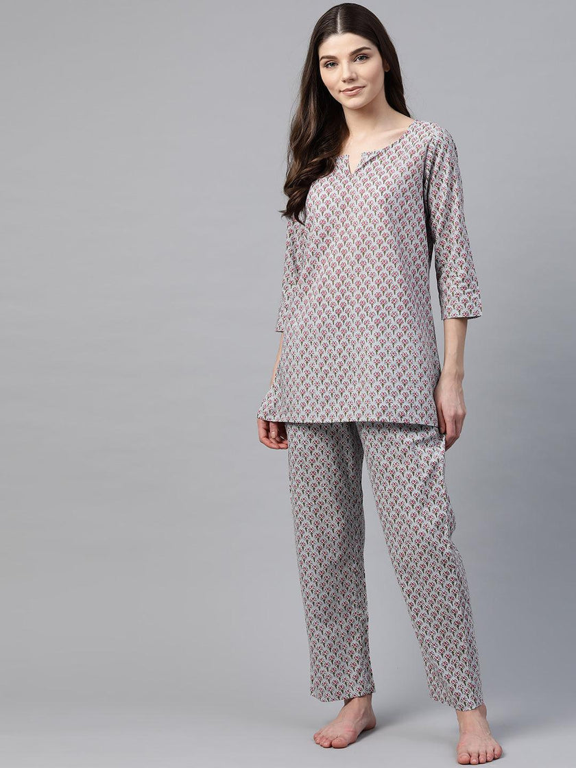 Divena Grey Printed Loungewear/Nightwear - divena world