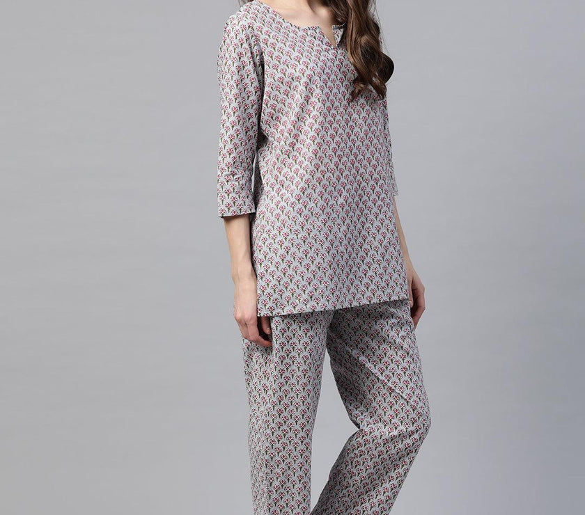 Divena Grey Printed Loungewear/Nightwear - divena world