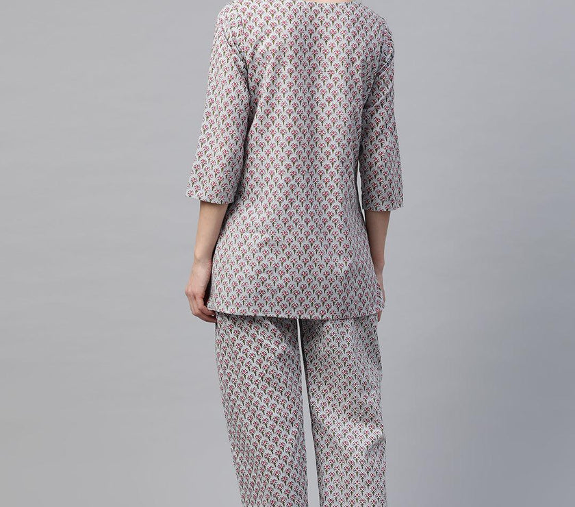 Divena Grey Printed Loungewear/Nightwear - divena world