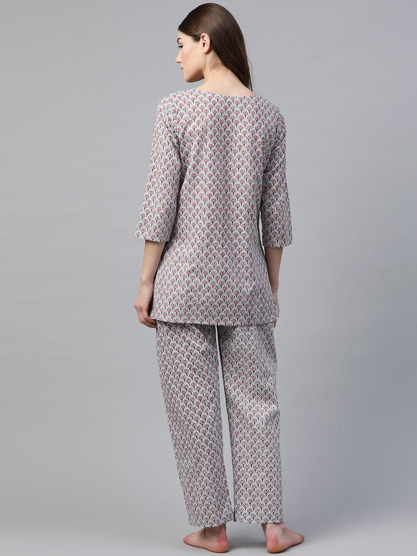 Divena Grey Printed Loungewear/Nightwear - divena world