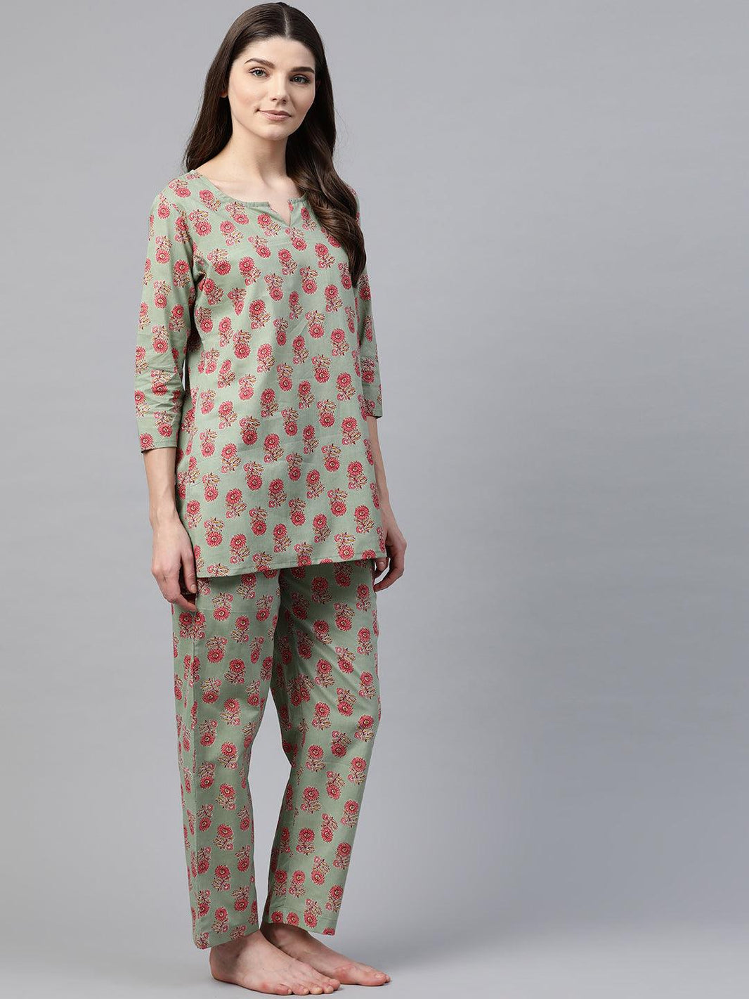 Divena Green Printed Loungewear /Nightwear - divena world