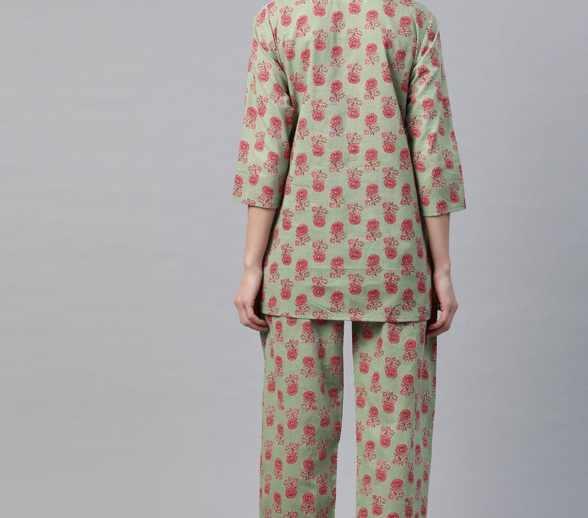 Divena Green Printed Loungewear /Nightwear - divena world