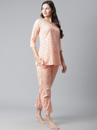 Divena Peach Printed Cotton Nightwear - divena world