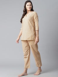 Divena Yellow Buti Print Cotton Nightwear - divena world