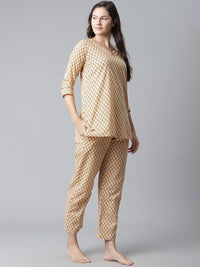 Divena Yellow Buti Print Cotton Nightwear - divena world