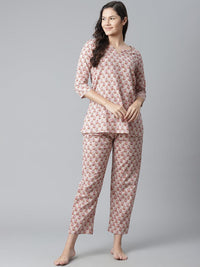 Divena Floral Pink Motif Cotton Nightsuit - divena world