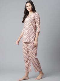 Divena Floral Pink Motif Cotton Nightsuit - divena world