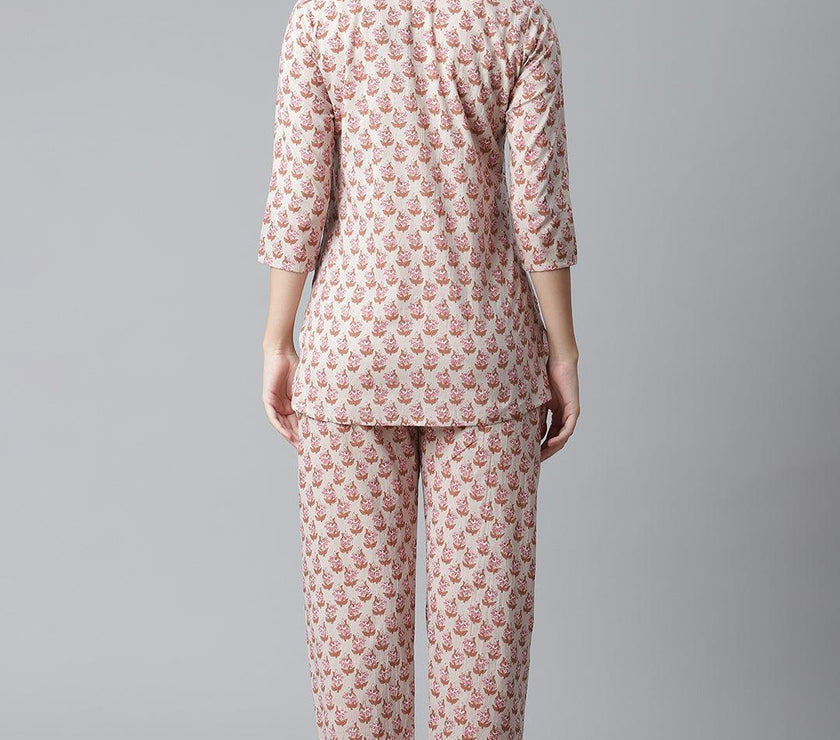 Divena Floral Pink Motif Cotton Nightsuit - divena world