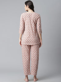 Divena Floral Pink Motif Cotton Nightsuit - divena world