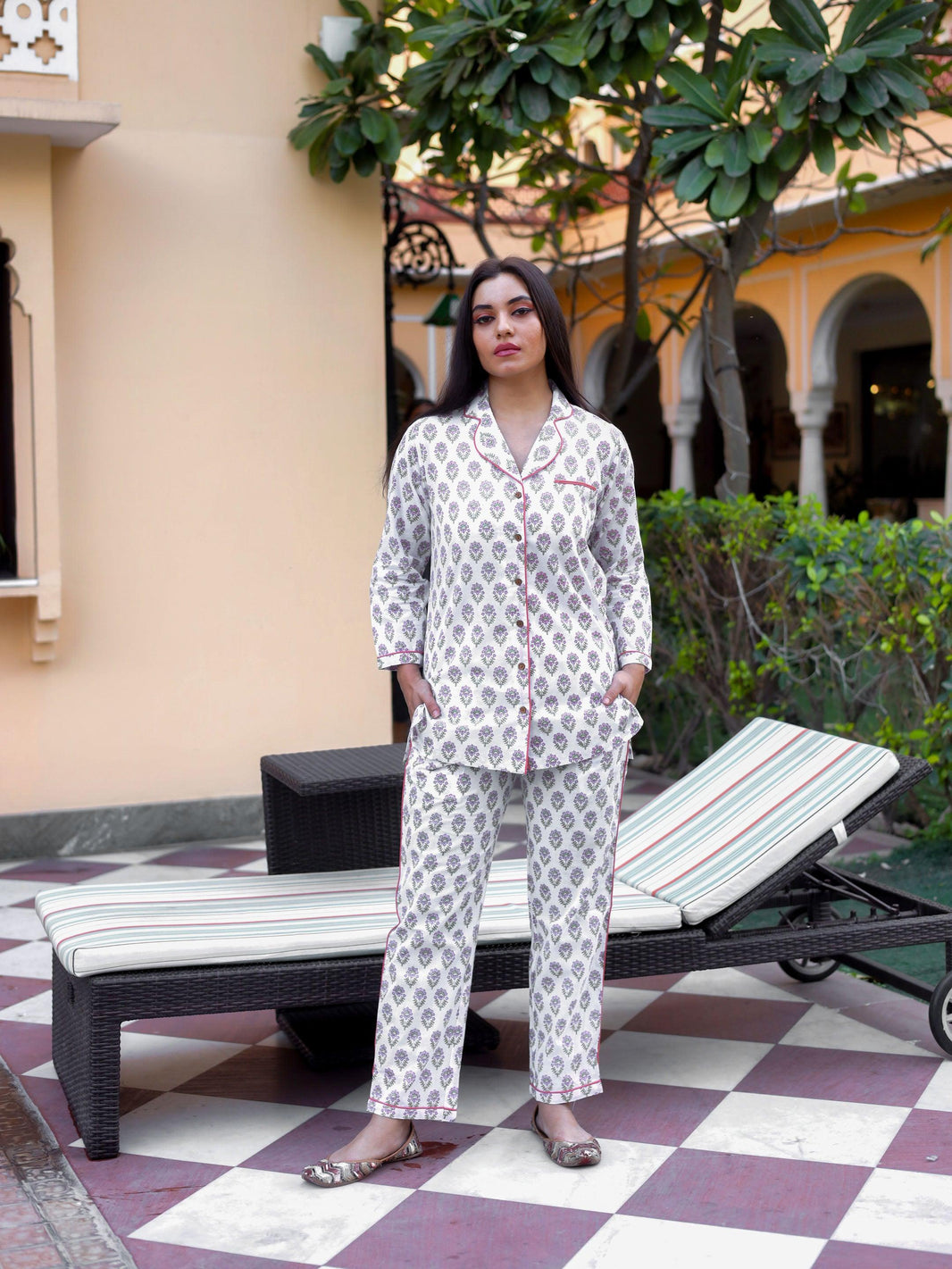 Divena White Printed Cotton Night Suit - divenaworld.com