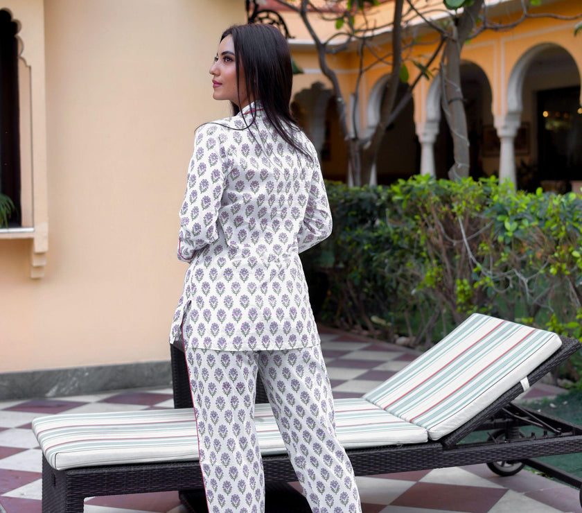 Divena White Printed Cotton Night Suit - divenaworld.com