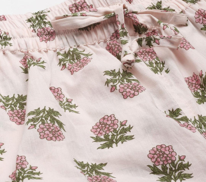 Divena Baby pink Cotton Floral Print Night Suit - divena world