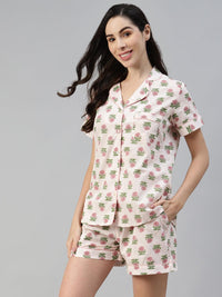 Divena Baby pink Cotton Floral Print Night Suit - divena world