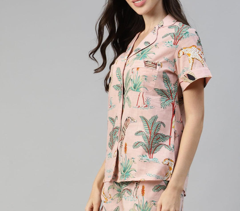 Divena Pink Cotton Floral Print Night Suit - divena world