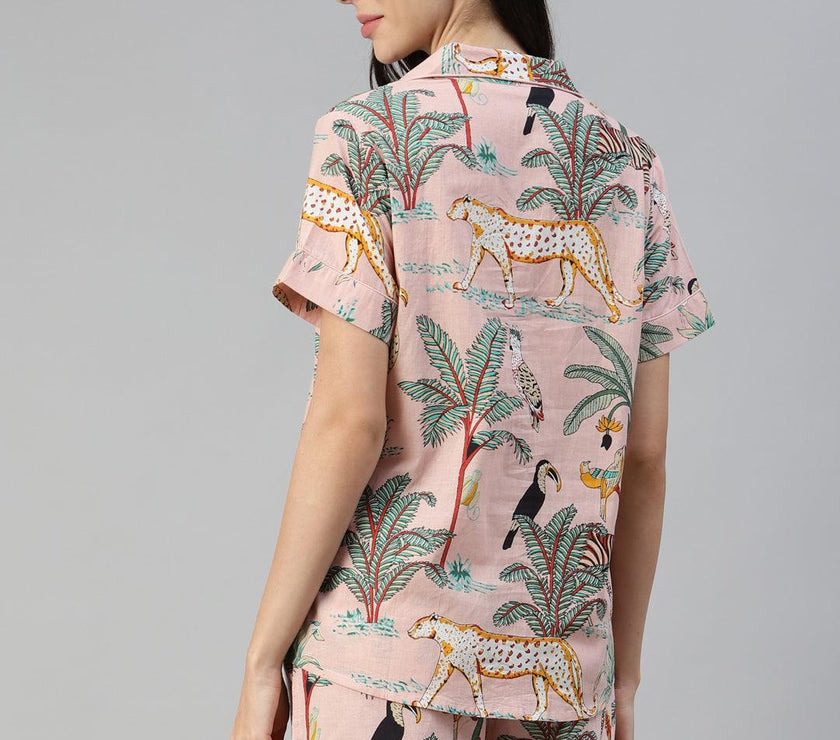 Divena Pink Cotton Floral Print Night Suit - divena world