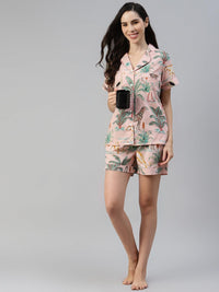 Divena Pink Cotton Floral Print Night Suit - divena world