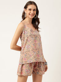 DivenaFloral Printed Pure Cotton Short Night suit