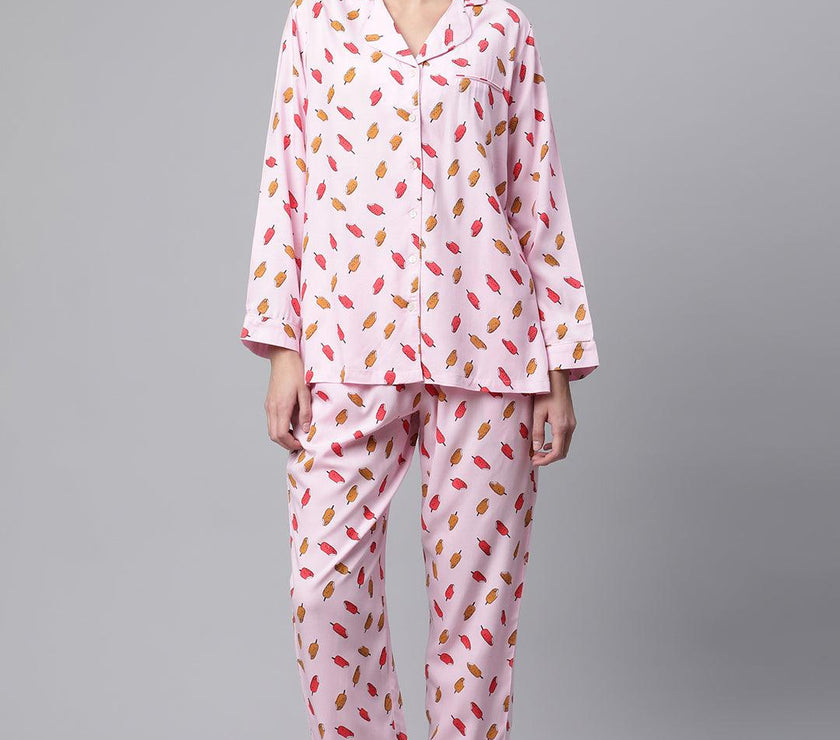 Divena Divena Light Pink Rayon Printed Night suit - divena world