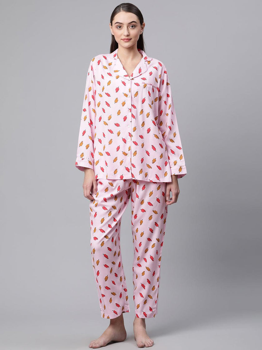 Divena Divena Light Pink Rayon Printed Night suit - divena world