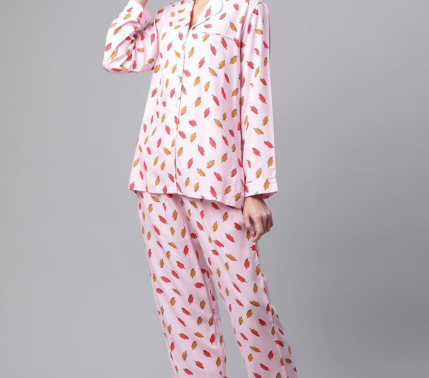 Divena Divena Light Pink Rayon Printed Night suit - divena world