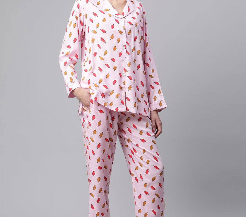 Divena Divena Light Pink Rayon Printed Night suit - divena world