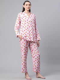 Divena Divena Light Pink Rayon Printed Night suit - divena world