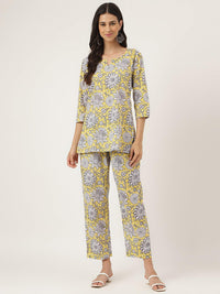 Divena Yellow Printed Loungewear/Nightwear - divena world