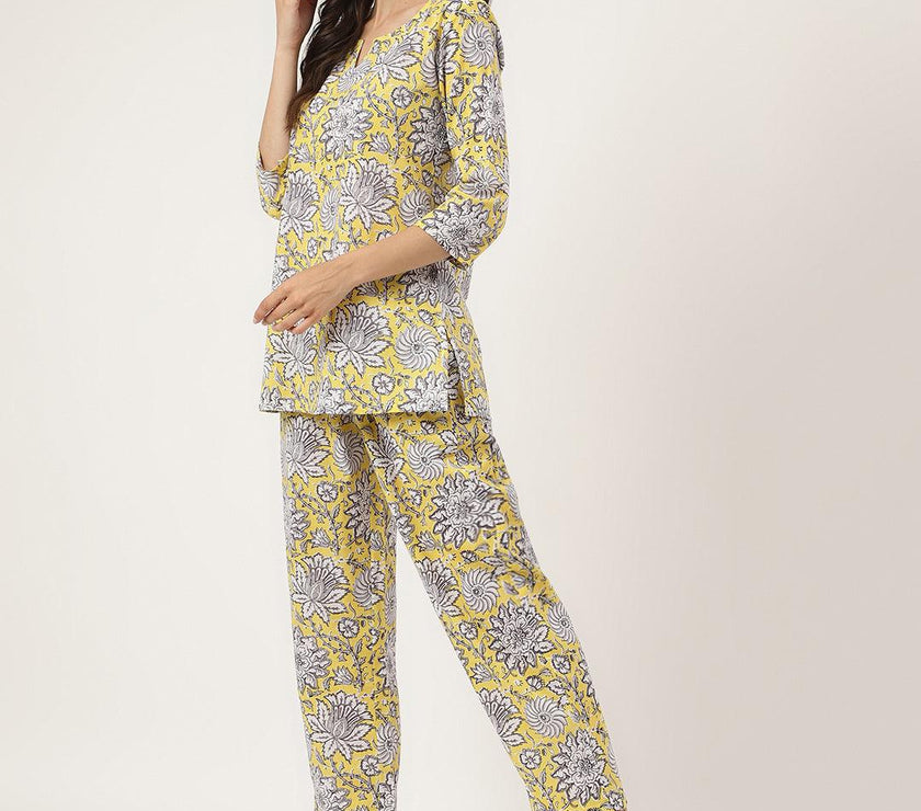 Divena Yellow Printed Loungewear/Nightwear - divena world