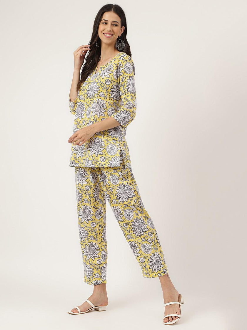 Divena Yellow Printed Loungewear/Nightwear - divena world