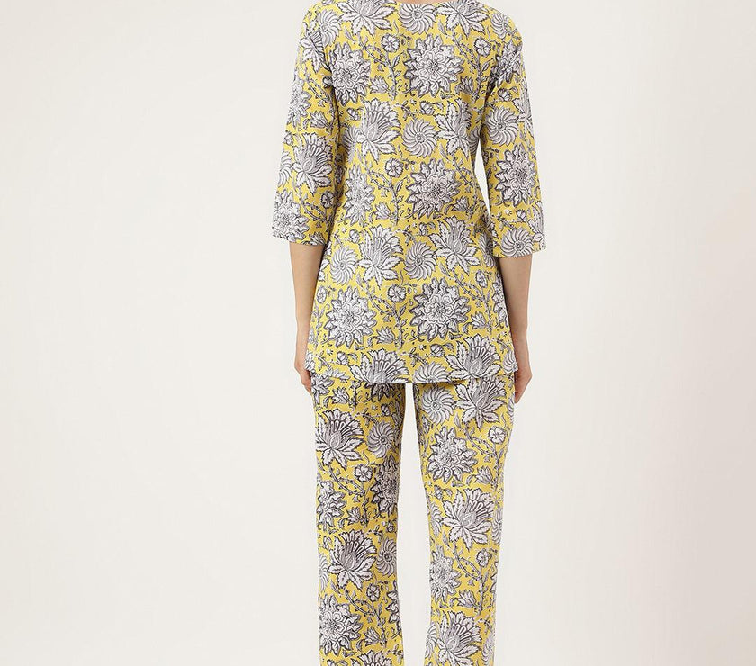 Divena Yellow Printed Loungewear/Nightwear - divena world