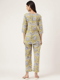 Divena Yellow Printed Loungewear/Nightwear - divena world