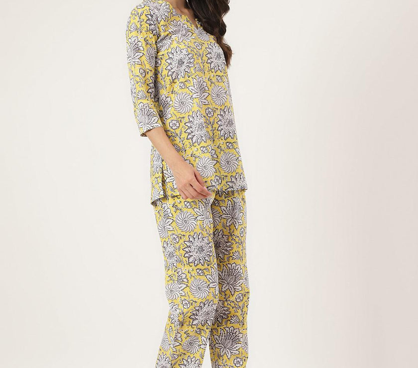 Divena Yellow Printed Loungewear/Nightwear - divena world