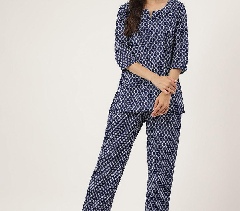 Divena Blue Printed Loungewear/Nightwear - divena world