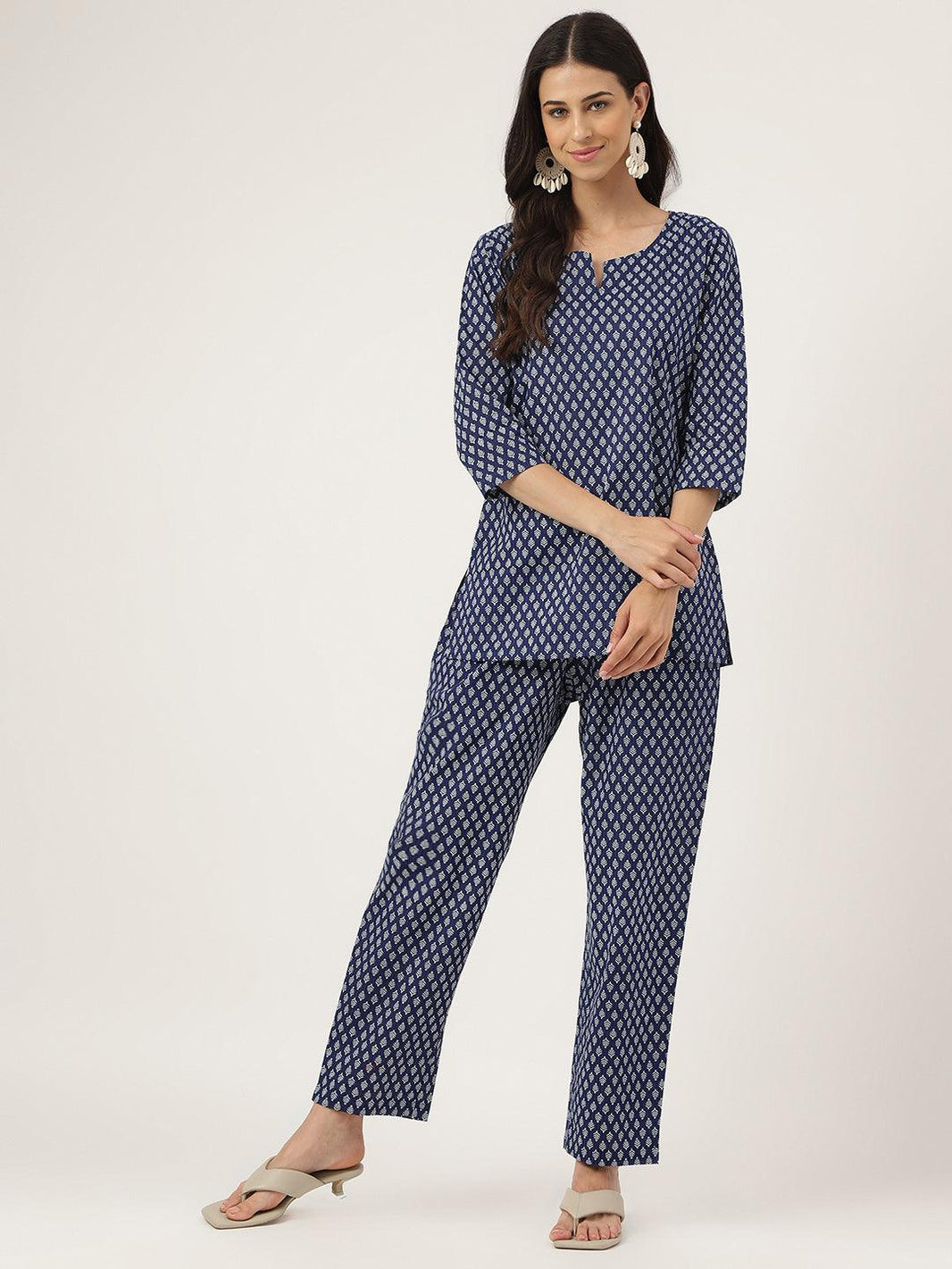 Divena Blue Printed Loungewear/Nightwear - divena world