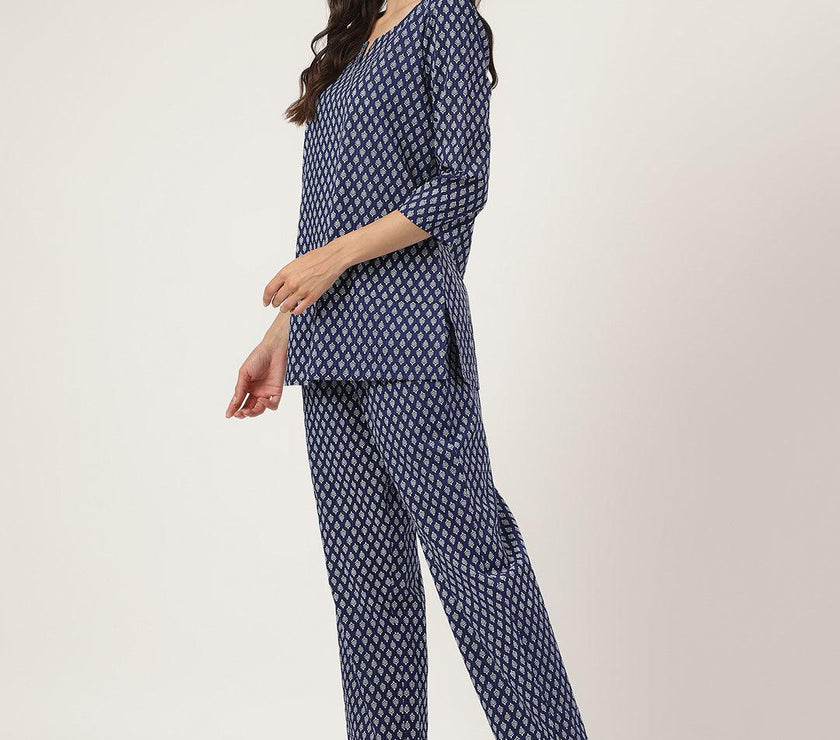 Divena Blue Printed Loungewear/Nightwear - divena world