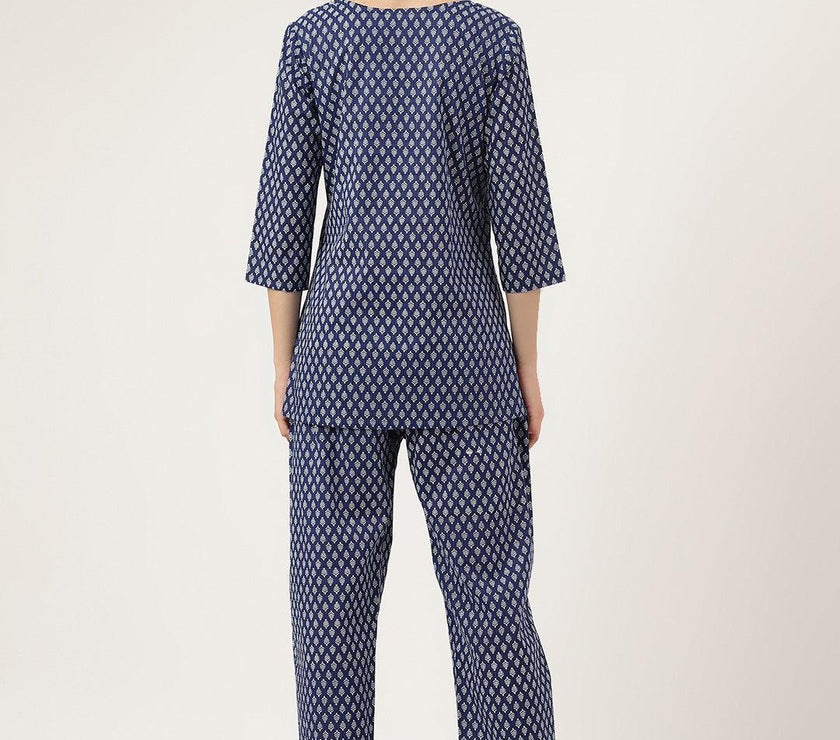 Divena Blue Printed Loungewear/Nightwear - divena world