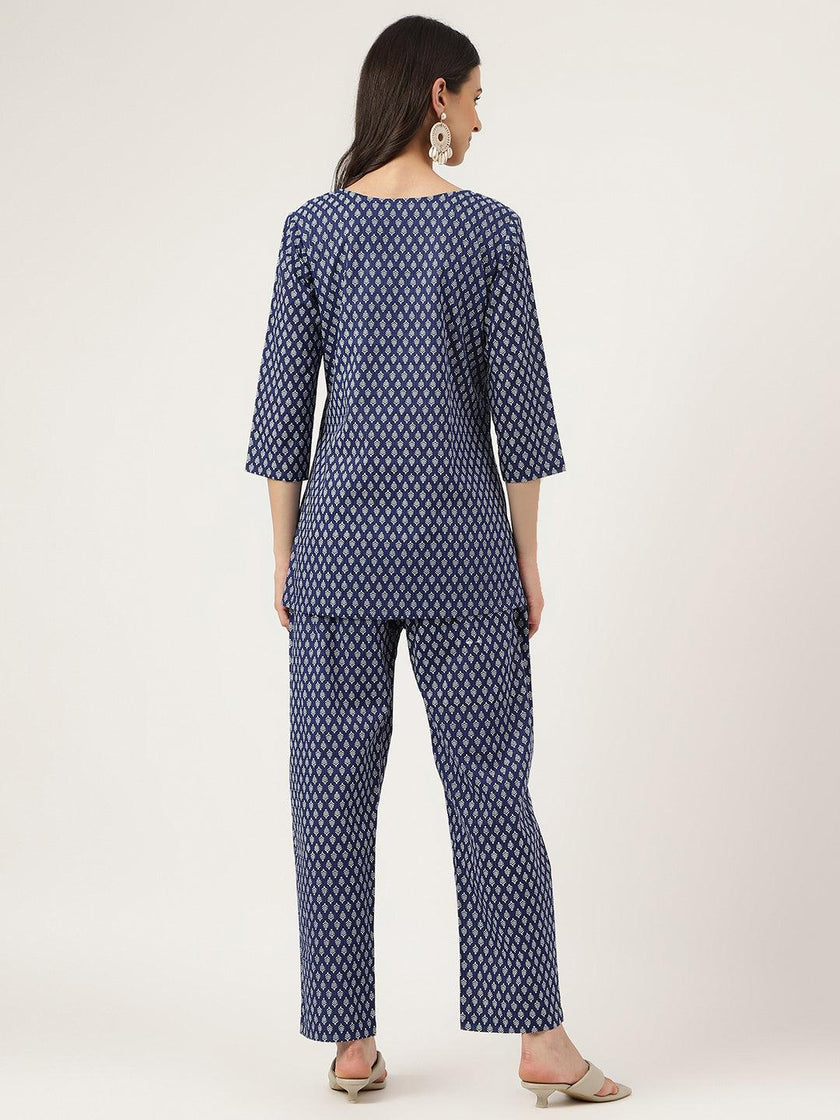 Divena Blue Printed Loungewear/Nightwear - divena world