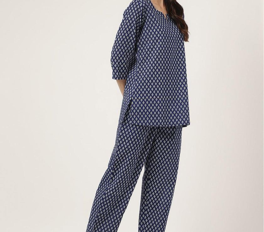 Divena Blue Printed Loungewear/Nightwear - divena world