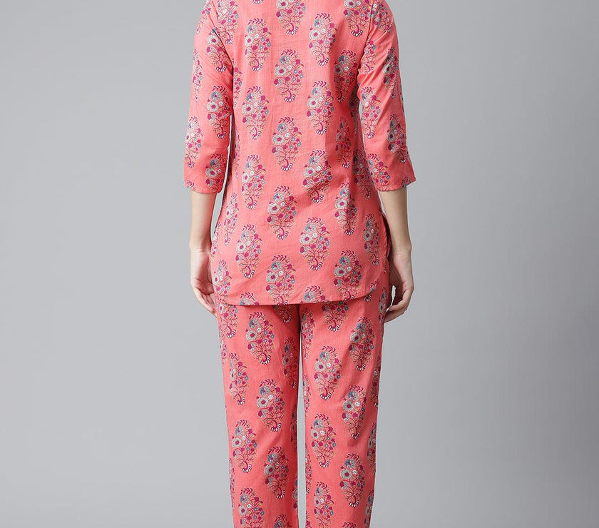 Divena Peach Cotton Printed Nightsuit - divena world