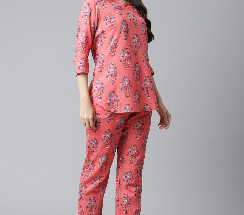 Divena Peach Cotton Printed Nightsuit - divena world