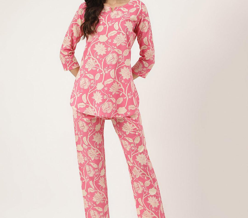 Divena Pink Printed Loungewear/Nightwear - divena world