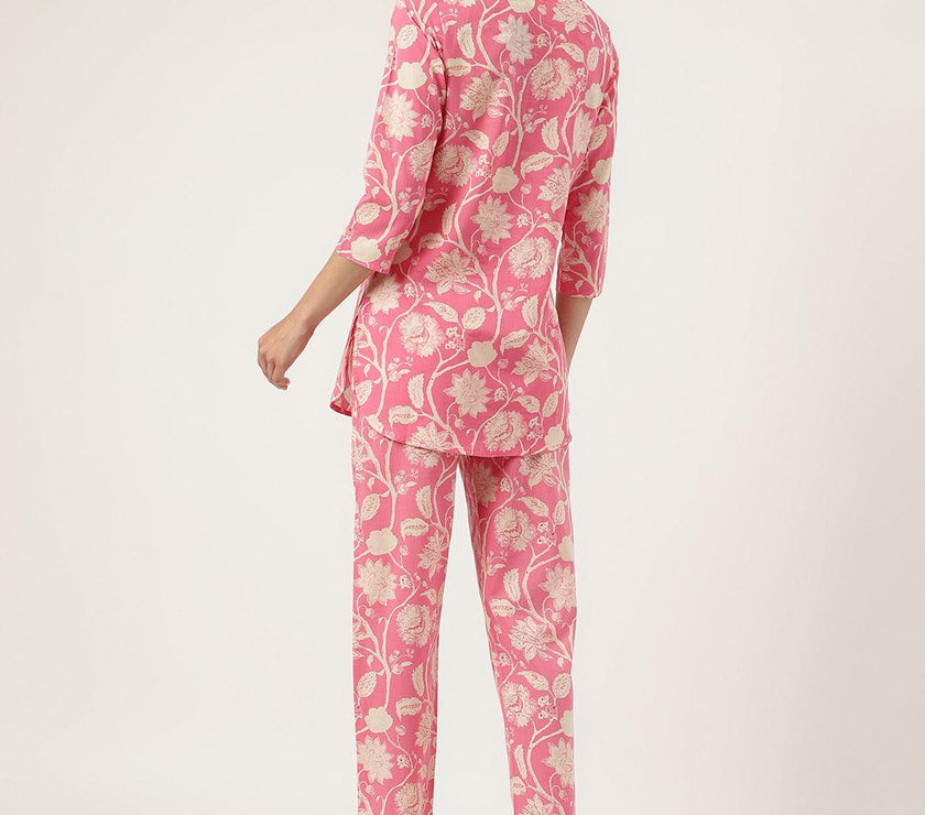 Divena Pink Printed Loungewear/Nightwear - divena world