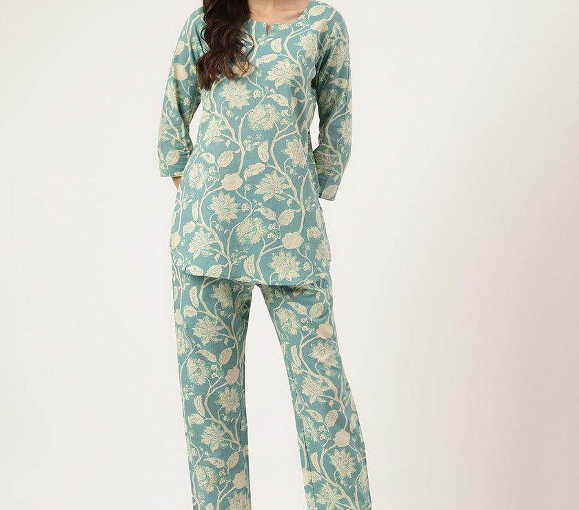 Divena Sea green Printed Loungewear/Nightwear - divena world