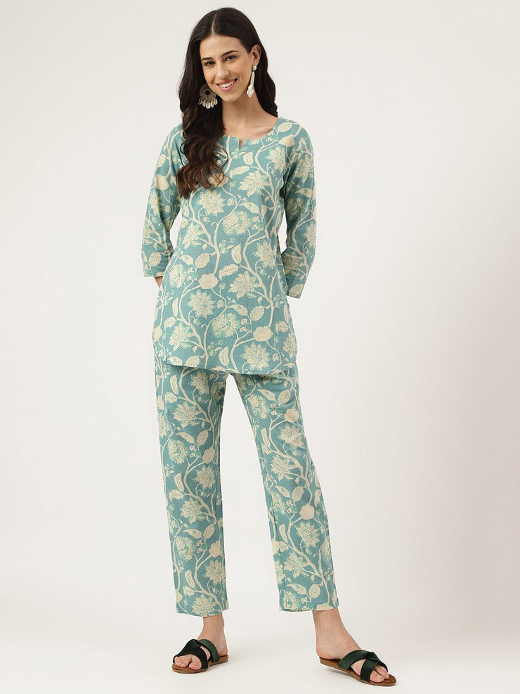 Divena Sea green Printed Loungewear/Nightwear - divena world