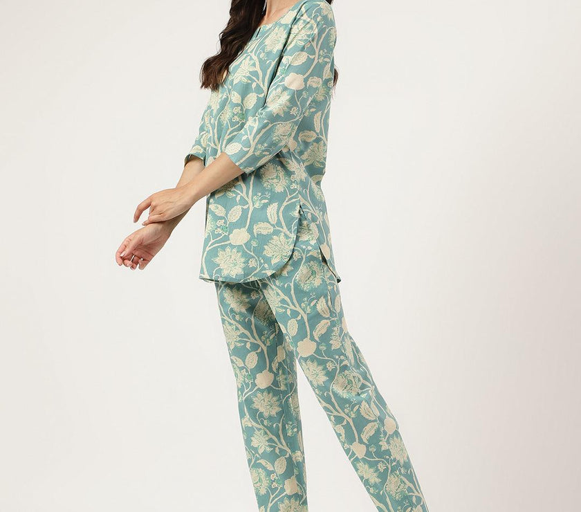 Divena Sea green Printed Loungewear/Nightwear - divena world