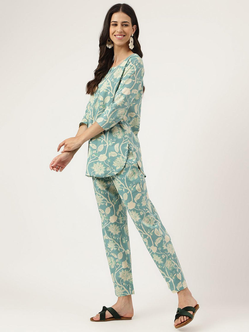 Divena Sea green Printed Loungewear/Nightwear - divena world