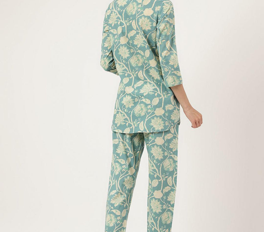 Divena Sea green Printed Loungewear/Nightwear - divena world